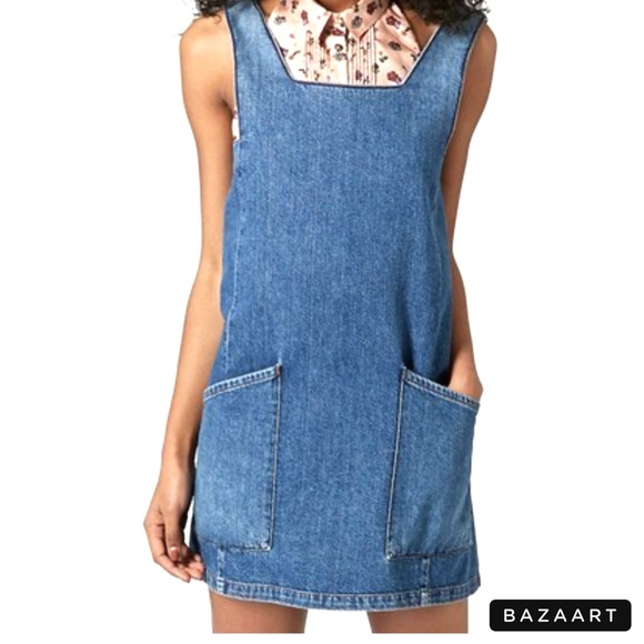Topshop Moto Denim Pinafore Dress Sz:12 - Picture 1 of 4